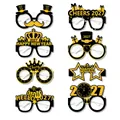 Set mit 8 glitzernden Gold-Schwarz 2027 Silvester-Partybrillen in verschiedenen Designs - Neujahrs-Papier-Dekobrille Stil B