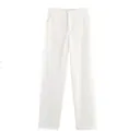 Detailansicht der weißen Anzughose mit hohem Bund und glattem Stoff-Finish - XS / Pants / Weiß