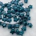 Glazed ceramic star-shaped loose beads in deep teal blue for DIY jewelry making - Peacock Blue