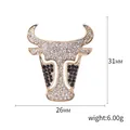 Sparkling rhinestone bull head brooch and pendant in gold finish, 31mm height - Bull Head Style (MM-BR-1735) / Gold