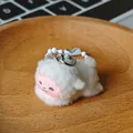 Mignon porte-clés mouton en peluche blanche avec broderie et chaîne à billes - Agneau Allongé