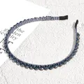 Navy blue beaded headband with faceted crystals and protective black ends for comfort - Navy Blue with Mixed Crystals