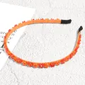 Elegant orange rhinestone headband featuring handmade beads and comfort end tips - Floral Orange