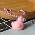 Porte-clés oiseau floqué rose avec chaîne à billes pour téléphones et accessoires - Flamant rose