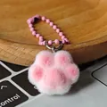 Porte-clés patte de chat en peluche rose et blanche avec chaîne à billes assortie - Petite patte de chat
