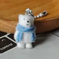 Mignon porte-clés ours polaire en peluche blanc avec écharpe bleue et chaîne argent - Ours Polaire avec Double Écharpe