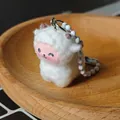 Mignon porte-clés mouton en peluche blanc avec visage rose et chaîne à perles - Style Mouton Debout