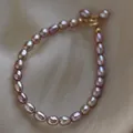 Minimalist lavender freshwater pearl bracelet with 14K gold plated clasp on silk - Purple Rice Freshwater Pearl Bracelet