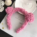 Plush pink headband with cute bear ears and soft lamb wool texture for women - Rose Red Bear Ears