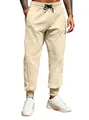 Pantaloni jogger da uomo beige con elastico in vita e coulisse nera a contrasto - S / Cachi