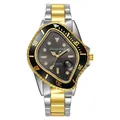 Unique gold and silver steel quartz watch with black dial and triangular case - Two-tone Gold Black