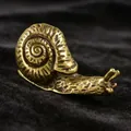 Detailed macro view of retro solid bronze snail figurine showing spiral shell texture - Snail D