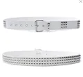 White punk style leather belt with silver square metal studs and classic pin buckle - 105cm / White