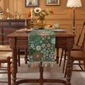 Camino de mesa vintage verde con jacquard floral y detalles de flecos con borlas - 33x120cm / Floral verde con borla verde