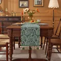 Camino de mesa retro con estampado de cachemira verde oscuro y elegantes borlas - 33x120cm / Paisley verde con borla verde