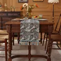 Camino de mesa jacquard vintage con estampado paisley y borlas azules en mesa - 33x120cm / Paisley beige con borla azul