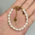 Baroque natural freshwater pearl bracelet with a gold heart pendant and adjustable chain - Bracelet Style G Dbp5-6 (17+3cm)