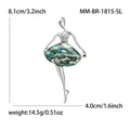 Elegante broche de bailarina con incrustación de concha de abulón y strass 8,1 cm - Plateado