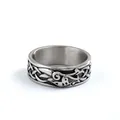 Vintage stainless steel ring featuring silver Viking crow and Celtic knot relief patterns - US 7 / Scroll Celtic Knot Style (09308) / Steel