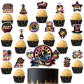 Set decorazioni per torta neon Happy New Year 2027 con orologio e champagne - Set di Decorazioni per Torte di Capodanno