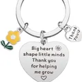 Silver teacher gift keychain with yellow flower and engraved heart saying thank you - Yellow Flower