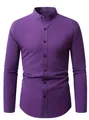 Slim fit paars herenshirt met opstaande kraag en contrasterende zwarte knopen - S / Paars