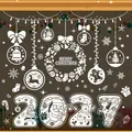 White Christmas window decals with Merry Christmas wreath and Santa reindeer patterns - Set BQ142+XC029