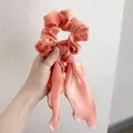 Elegant coral pink scrunchie with long chiffon ribbons and a soft pearlescent finish - Mesh Ribbon Hair Tie / Orange