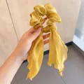 Golden shimmering organza scrunchie with long ribbons for elegant hairstyling - Mesh Ribbon Hair Tie / Yellow