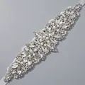 Silver bridal sash with crystal marquise rhinestones and white pearls on satin ribbon - Silver