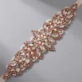 Elegant rose gold bridal belt with marquise rhinestones and white pearls on pink ribbon - Rose Gold