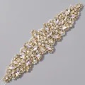 Golden bridal belt featuring large marquise rhinestones and white pearls on ribbon - Gold