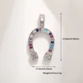 Detailed view of horseshoe pendant with colorful gems and size specifications - Silver Multi-Color Zirconia Horse Shoe