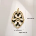 Detail showing 25.4mm gold plated starburst pendant dimensions and product weight - Black And White Enamel Star Hamsa Hand