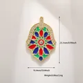 Gold plated evil eye star pendant with colorful enamel and zircon stones for jewelry - Red And Green Enamel Star Hamsa Hand