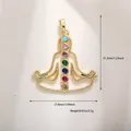 Golden yoga meditation pendant with seven colorful chakra stones and size dimensions - Seven Chakra Yoga Meditation Pendant
