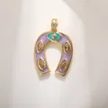 Purple glitter horseshoe pendant with blue evil eye and marquise-shaped zircons - Purple Enamel Evil Eye Horseshoe