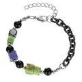 Hip hop kralenarmband met zwarte onyx, kleurrijke stenen en vintage zilveren ketting - C2007 Armband 18CM+4CM