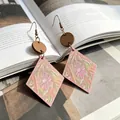 2605138 Pink Wooden Diamond Earrings