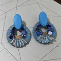 2605165 Blue Wooden Crystal Earrings