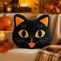 Süßes schwarzes Katzenkissen mit orangefarbenen Ohren für Halloween Deko - Schwarze Katze (ML-J546)