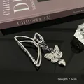 Pince à cheveux en métal argenté avec pendentif papillon et cœur, design minimaliste 7,5cm - Pendentif Papillon Croissant