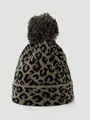 Winter leopard print knit beanie with a faux fur pom-pom and ribbed cuff for warmth - One Size / Coffee Leopard