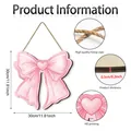 Pink heart bow wooden sign with rustic jute rope for sweet girls room wall decor - Pink Heart Bowknot Style (Y26Y90264_Q)