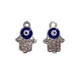 Ciondolo Mano di Fatima in argento con occhio smaltato blu e strass lucenti - Base Argento-Mano di Fatima in Smalto Blu (15#)
