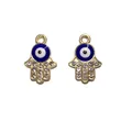 Ciondoli Mano di Fatima dorati con occhio del male e strass per creazione gioielli - Base Oro-Mano di Fatima Occhio Blu Bianco (16#)