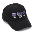 Close-up of violet floral embroidery on breathable black cotton baseball cap - 52-54cm (Suggested for 2-6 Years) / Black