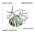Spilla a forma di stella marina con conchiglia abalone e perle, 3,9 cm x 3,6 cm - Stile Biomimetico a Fetta di Radice di Loto / Stile Argento (MM-BR-2249-SL)