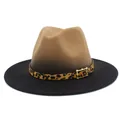 Sombrero fedora bicolor marrón y negro con banda de leopardo y hebilla de metal dorada - Marrón y Negro