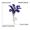 Broche fleur d'hibiscus bleu foncé élégante avec zircons et perle décorative - Bleu